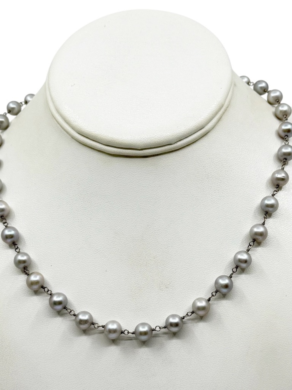 Hand Made sterling silver 7mm gray freshwater pearl necklace - GM736